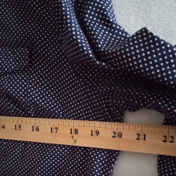 Liz & Company Polka Dot Button Down Shirt Women Large Blue White Dots Stretch - Picture 6 of 10